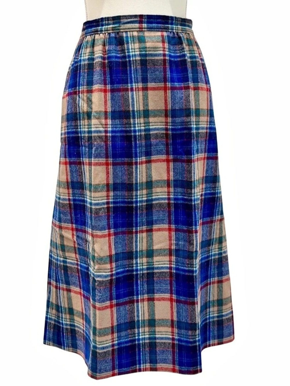 Vintage Pendleton Plaid Wool Midi Skirt in Blue & Red | Size 14 - Like New!